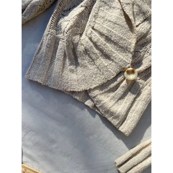 Free People XS Womens Cable Knit Wrap Cardigan Sweater Beige Wool & Acrylic Y2K - Picture 7 of 14